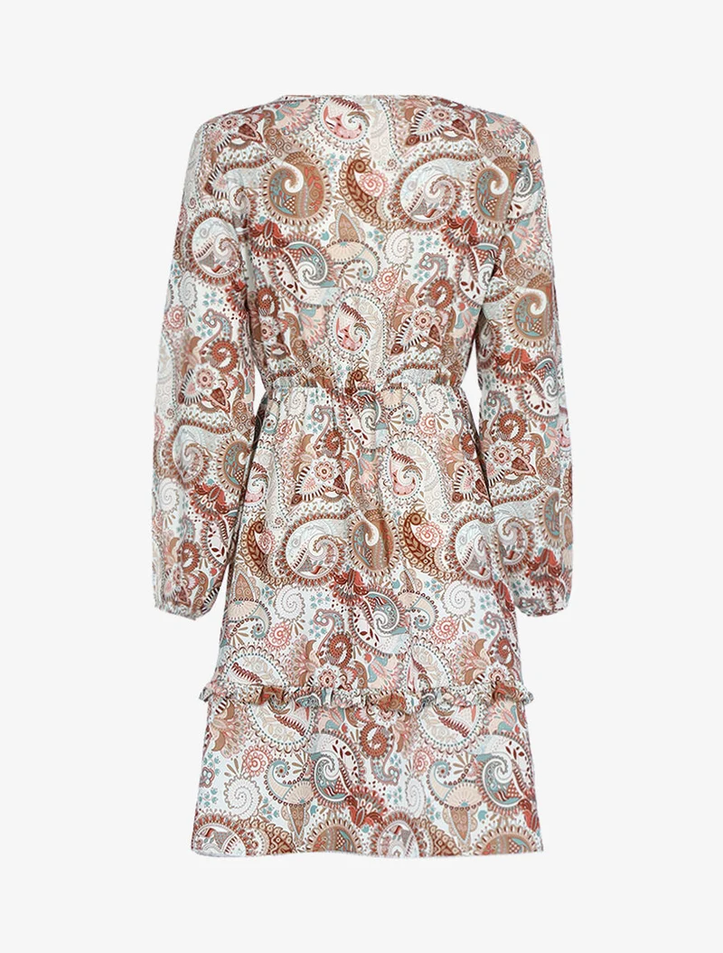 Volantkleid mit Paisleymuster - Beige