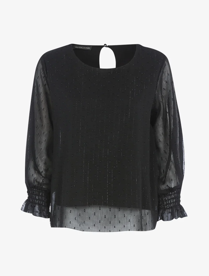 Bluse aus Voile mit elastischen Bündchen - Schwarz