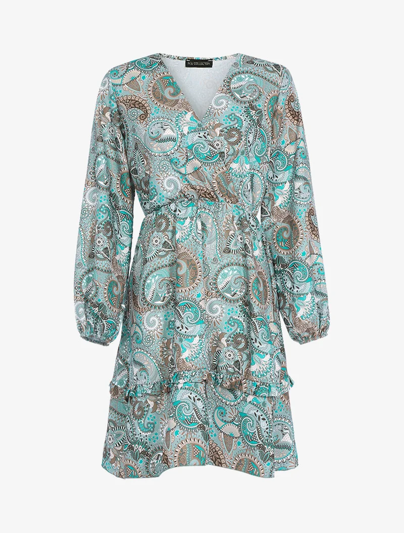 Volantkleid mit Paisleymuster - Wassergrün