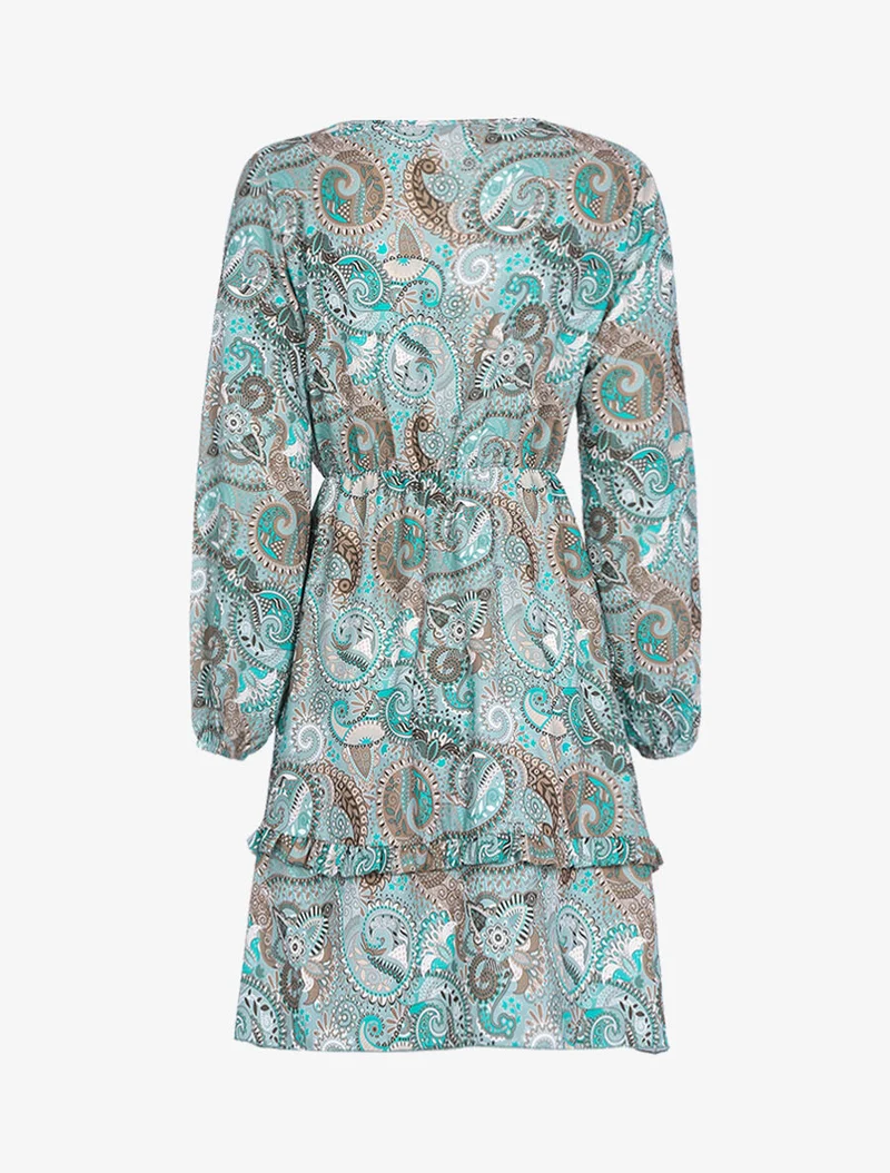 Volantkleid mit Paisleymuster - Wassergrün