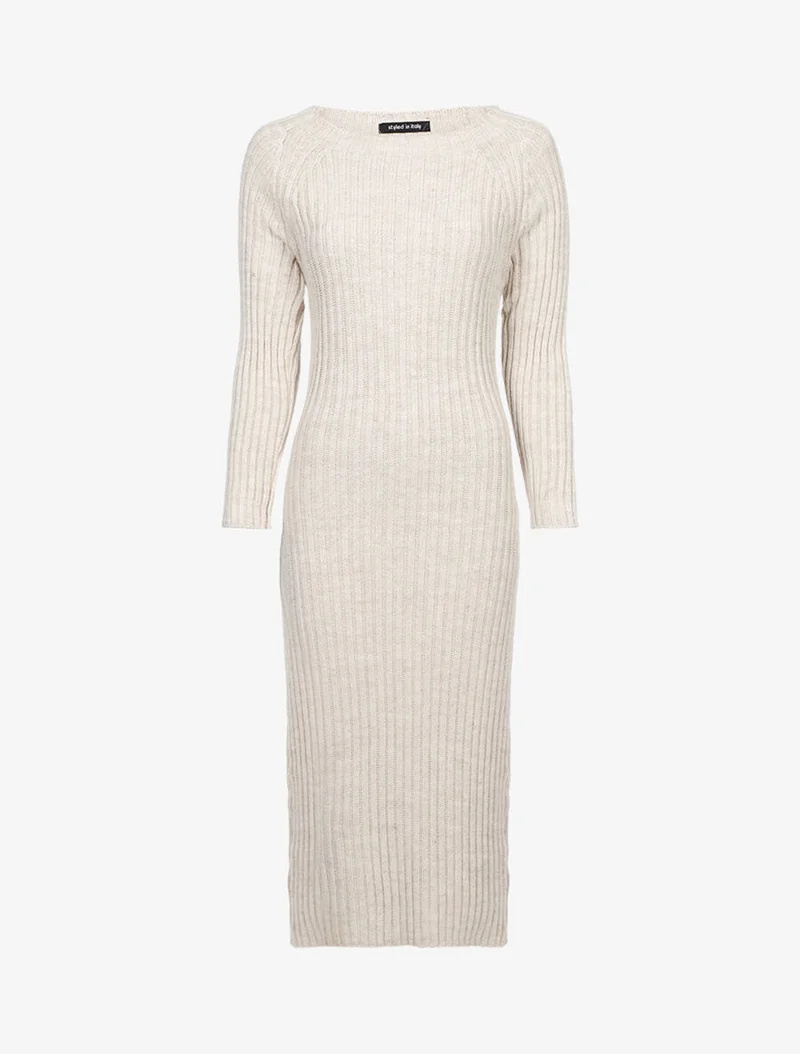 Kleid mit offener Rückenpartie und Twist-Effekt - Beige