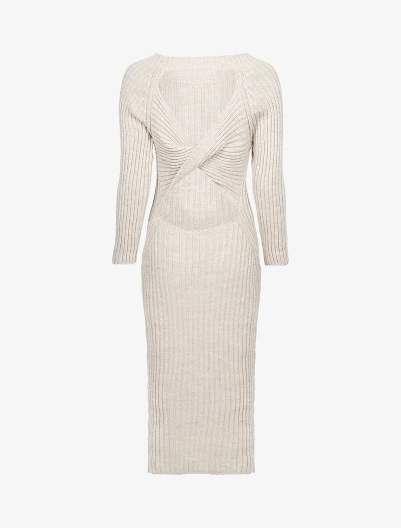 Kleid mit offener Rückenpartie und Twist-Effekt - Beige