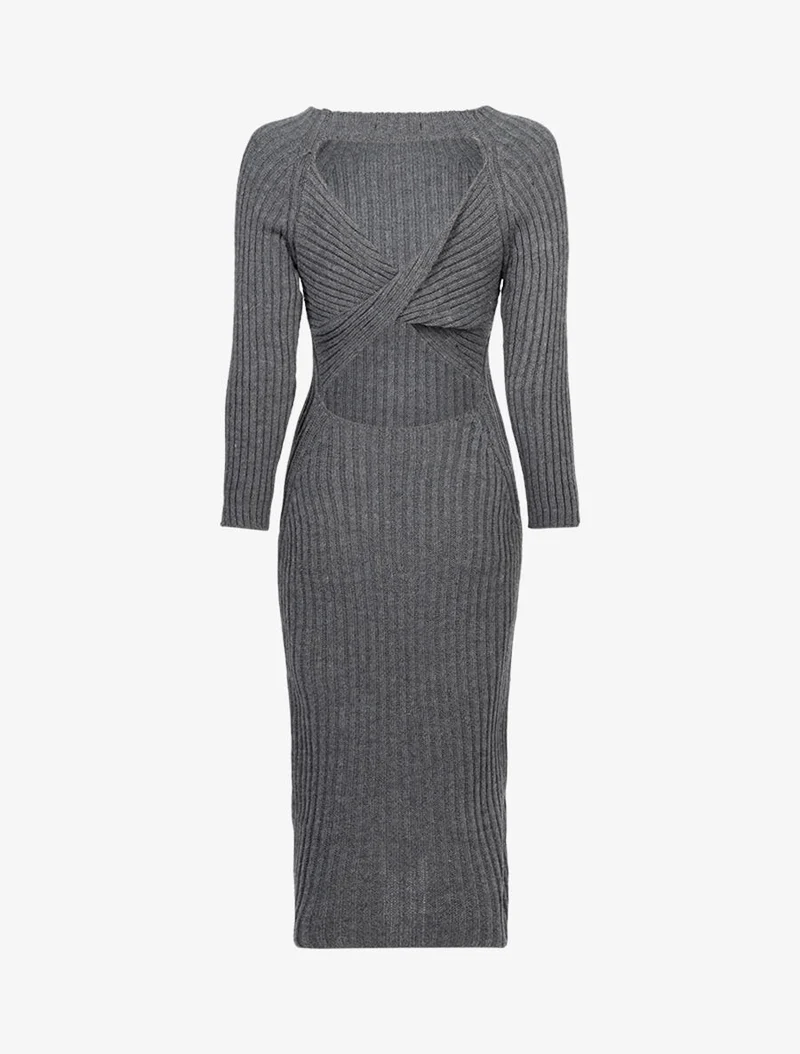 Kleid mit offener Rückenpartie und Twist-Effekt - Dunkelgrau