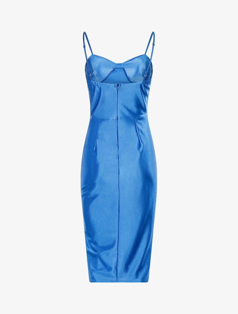 Ausgestelltes Satin-Kleid mit Falten - Elektrisches Blau