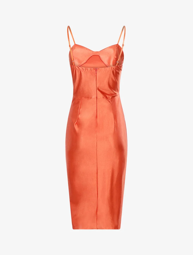 Ausgestelltes Satin-Kleid mit Falten - Orange