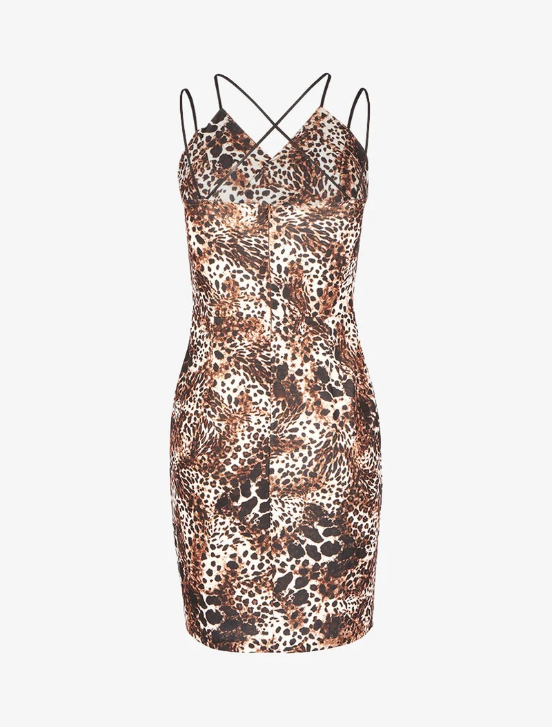 Kleid mit ausgeschnittenem Bauch und Animal-Print - Braun