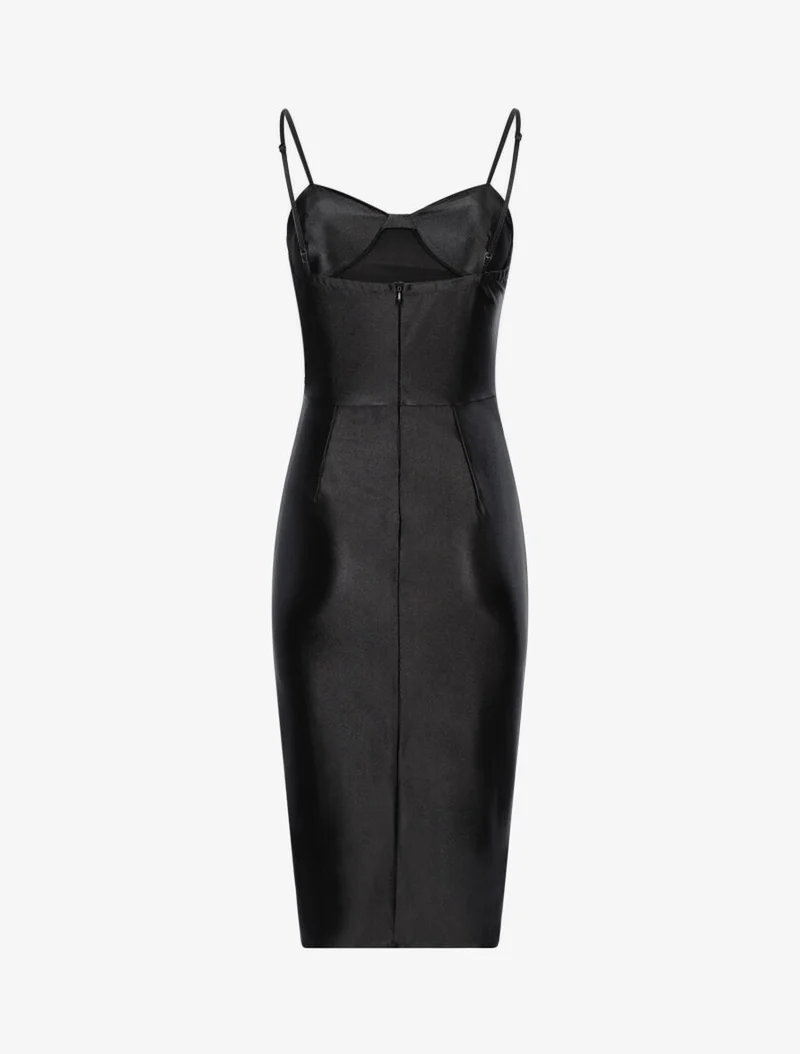 Ausgestelltes Satin-Kleid mit Falten - Schwarz