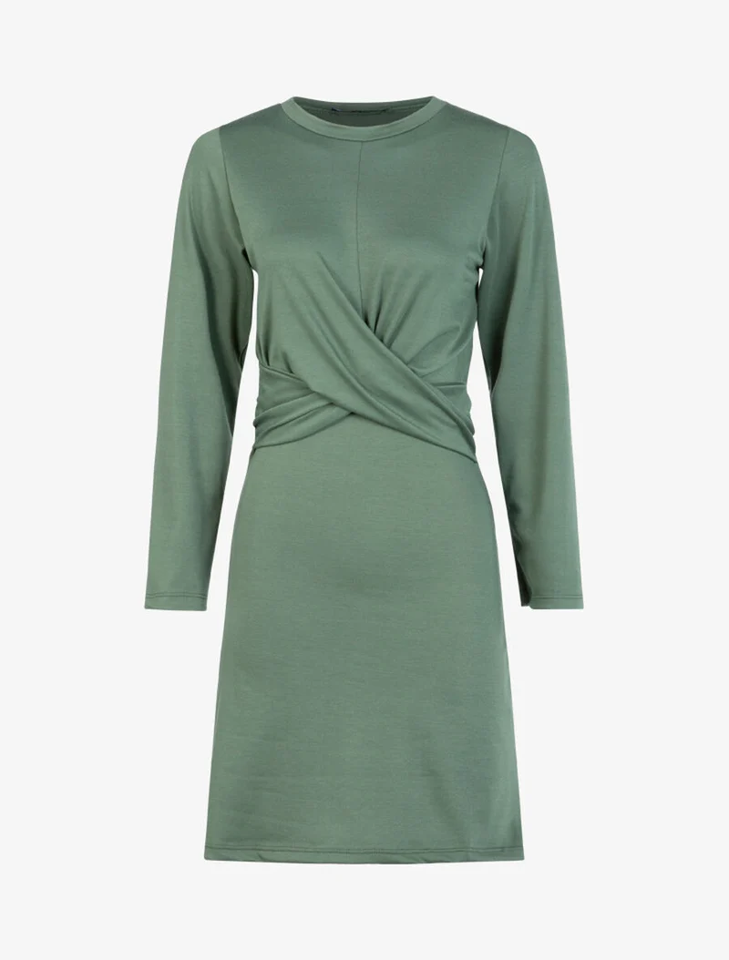 Kleid mit gekreuzten Bändern an der Taille - Hellkhaki