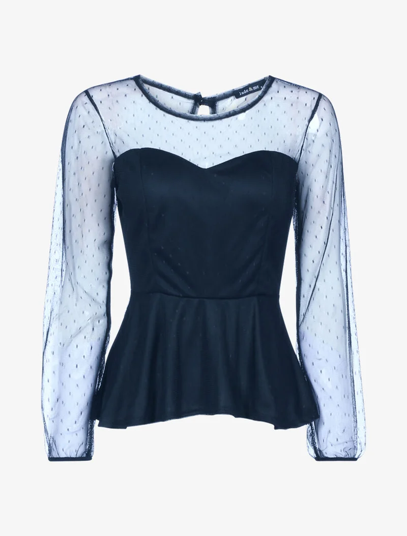 Gepunktetes Peplum-Top - Marine