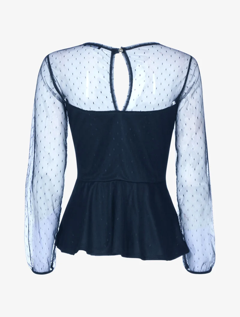 Gepunktetes Peplum-Top - Marine