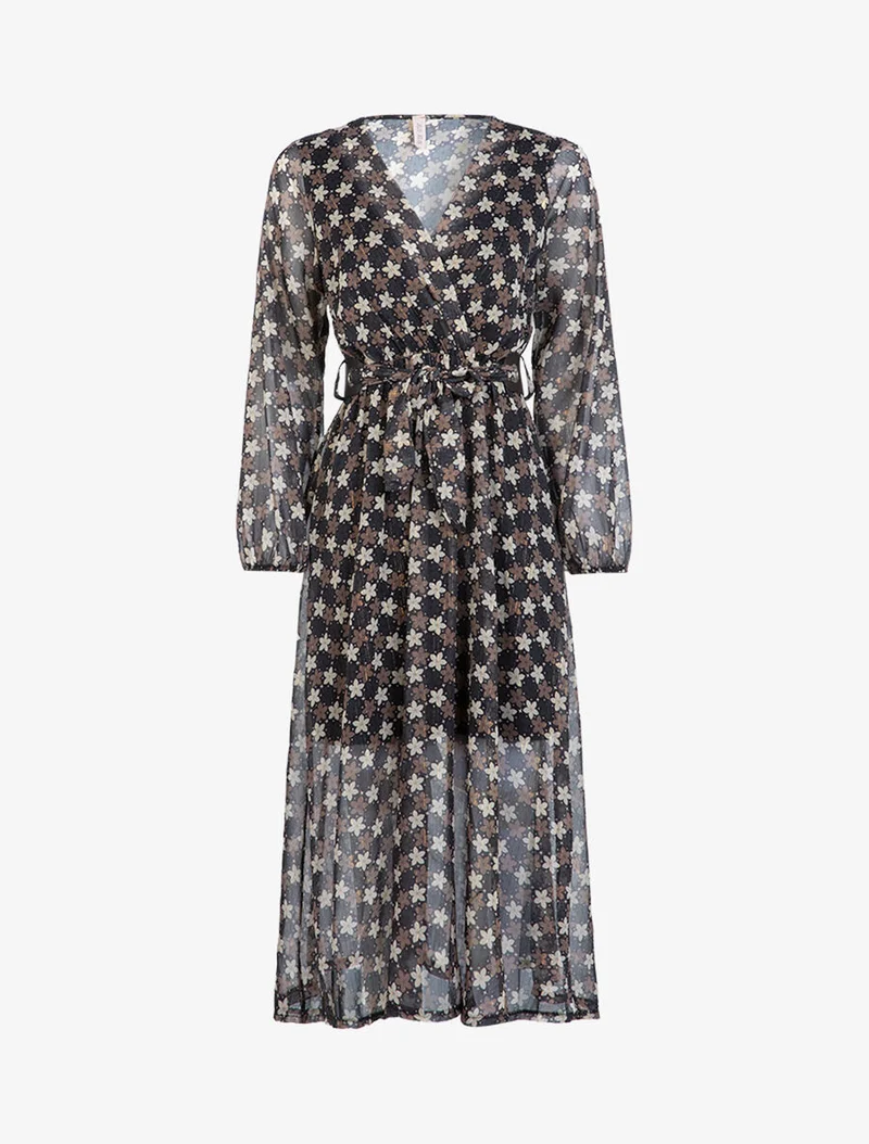 Langes Kleid mit Blumenmuster - Schwarz