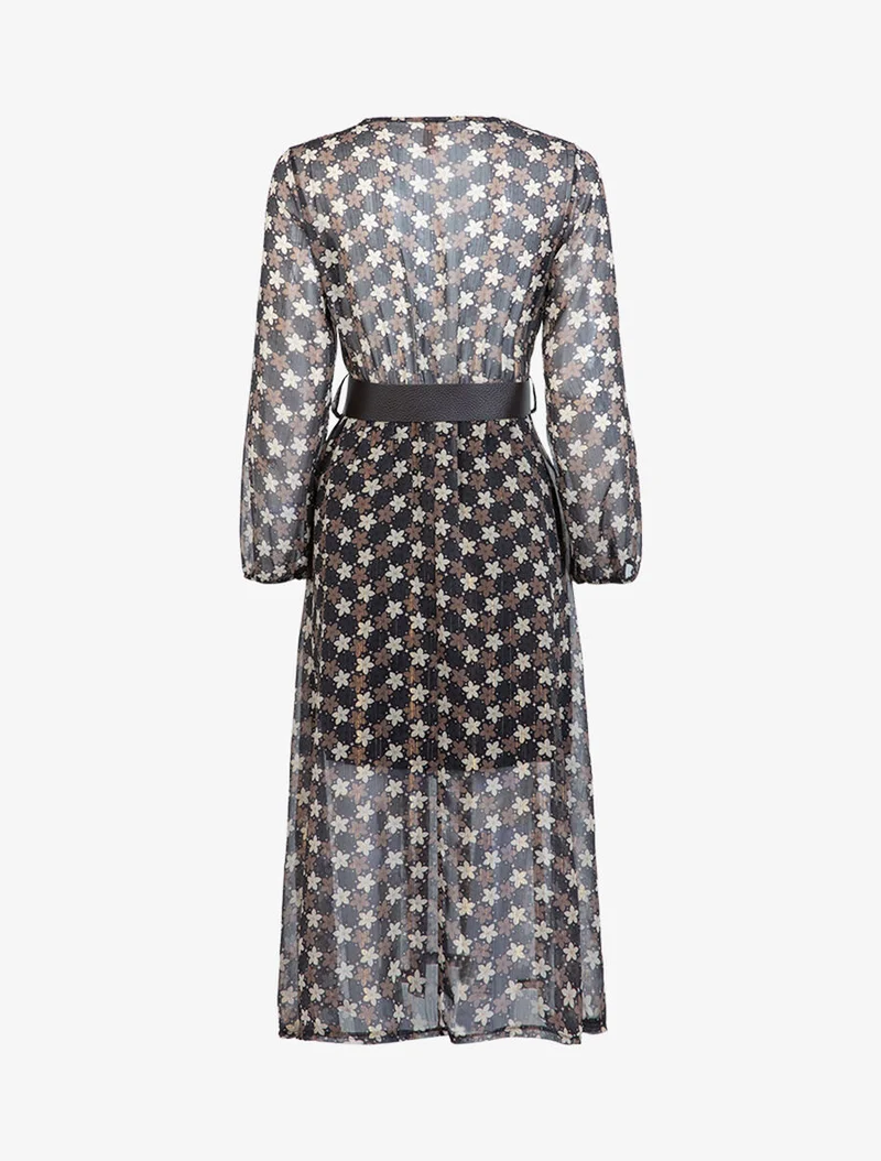 Langes Kleid mit Blumenmuster - Schwarz