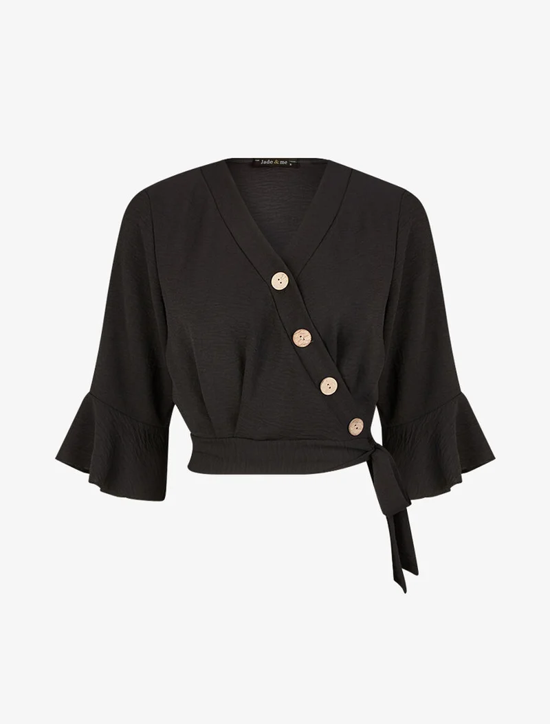 Wickelbluse zum Binden - Schwarz