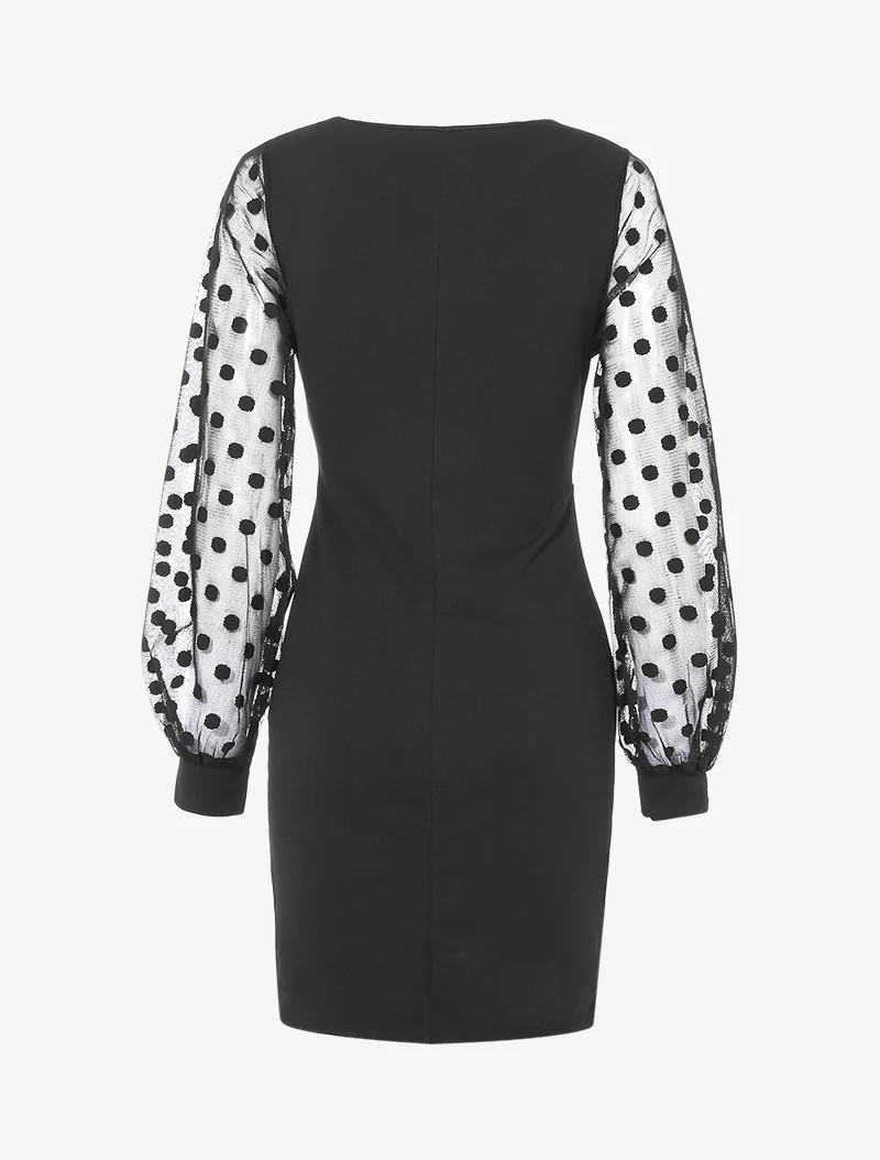 Asymmetrisches Kleid mit Tüllärmeln - Schwarz