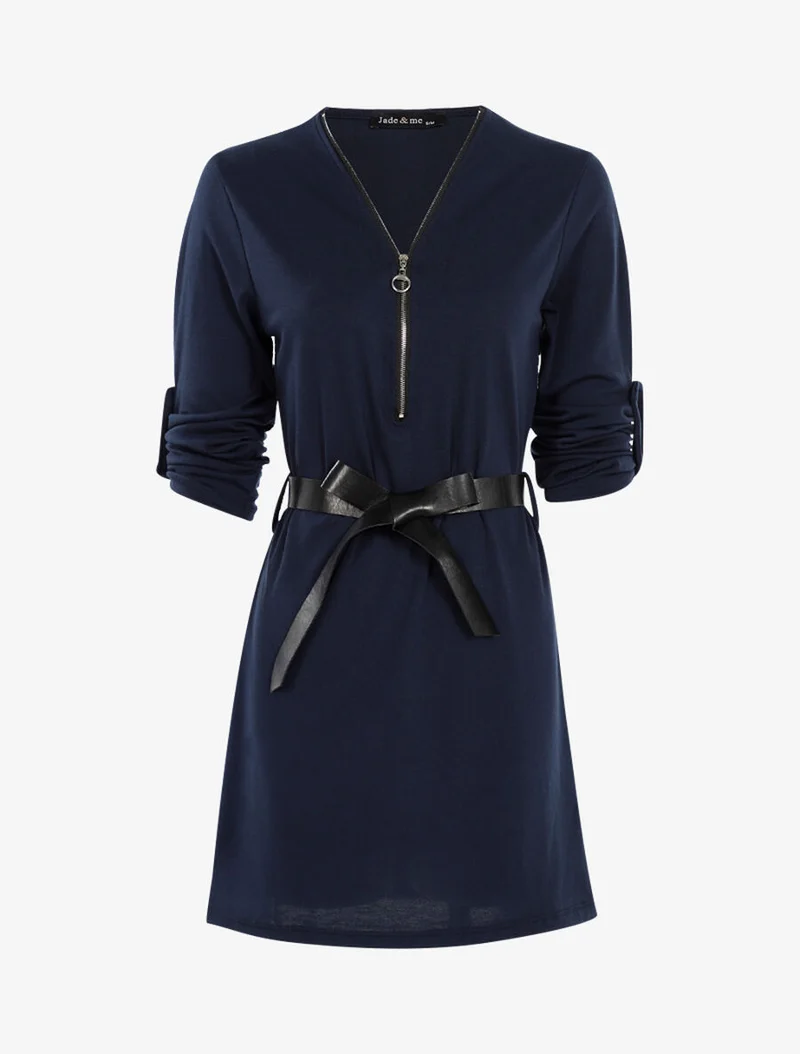 Reißverschlusskragen-Kleid - Marine