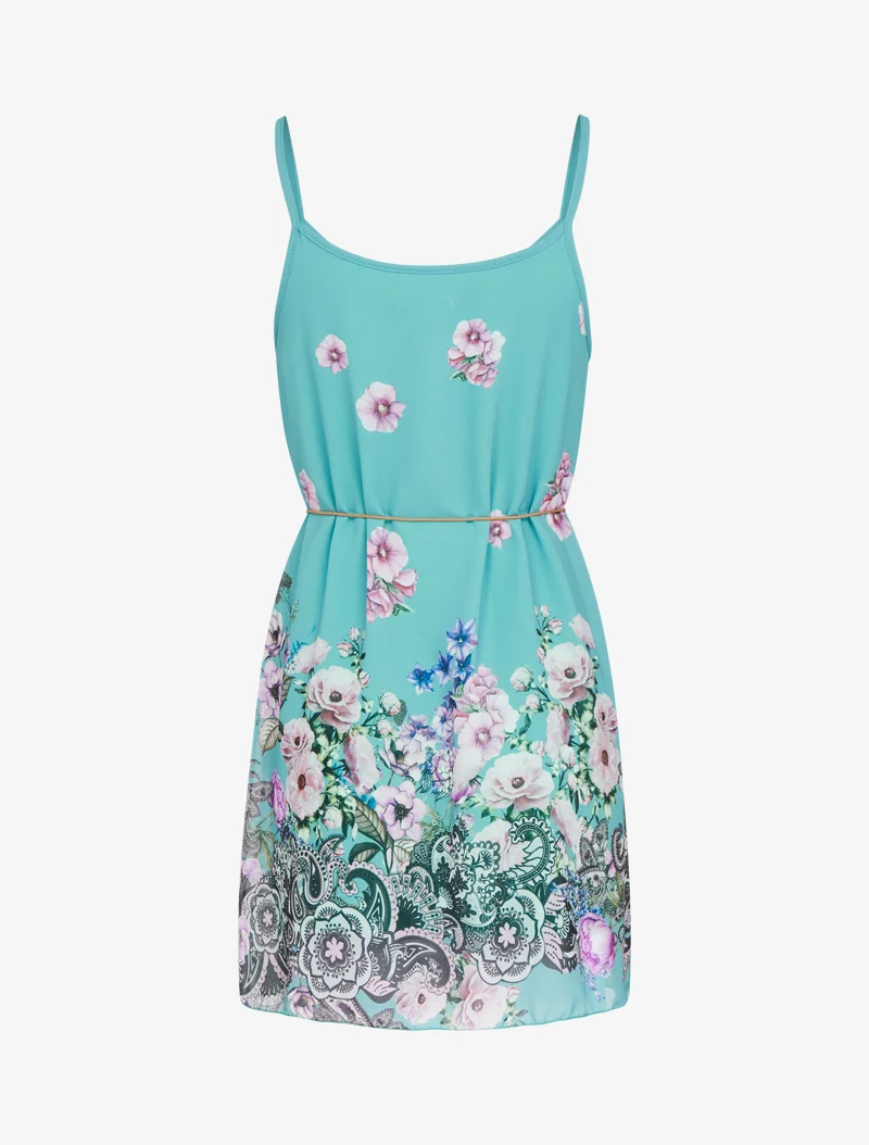 A-Linien-Kleid mit Blumenmuster - Türkis