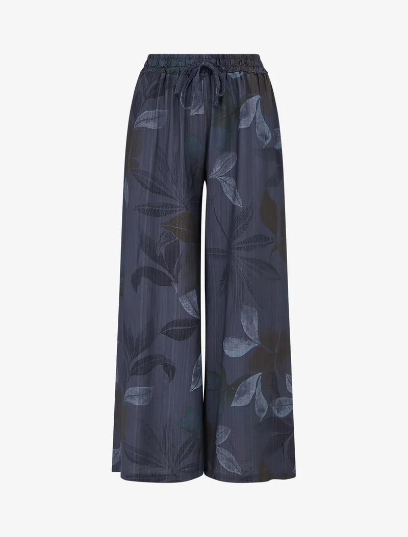 Elastische Hose mit Blattmuster - Marine