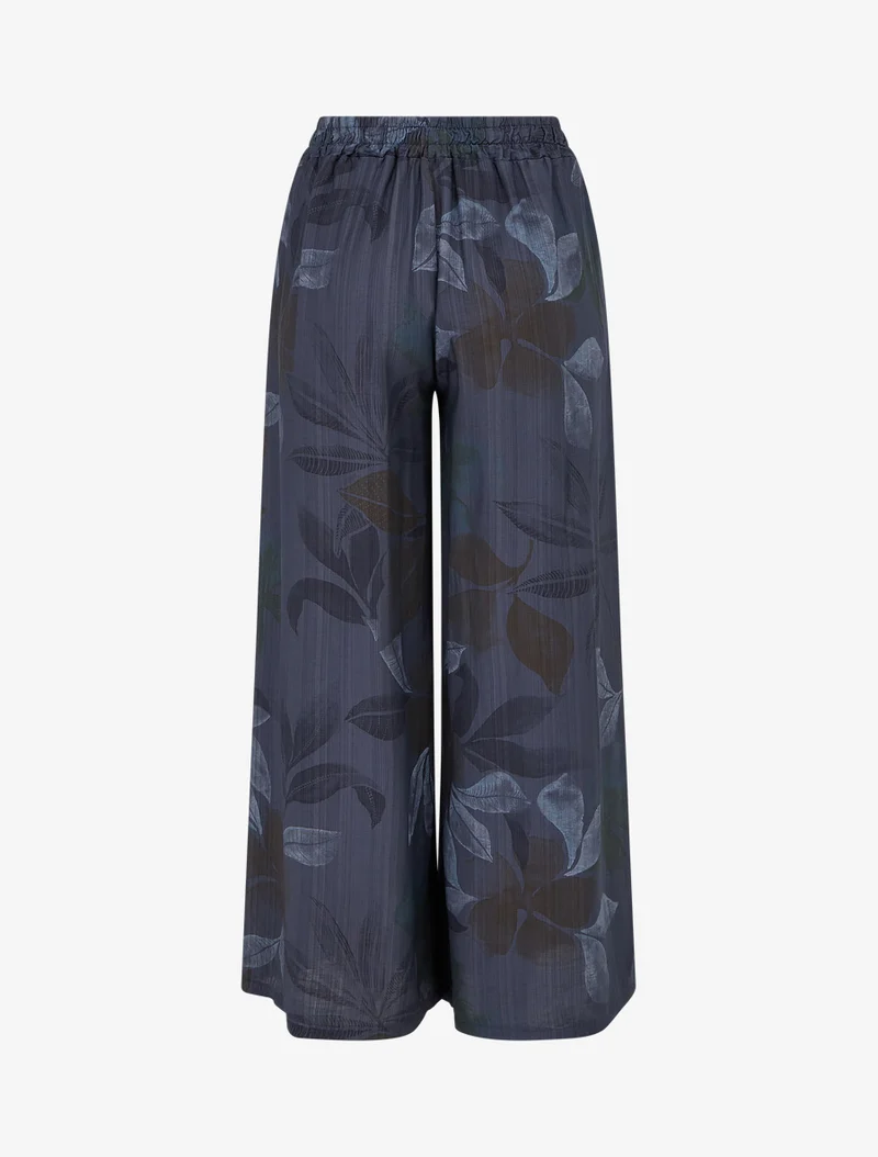 Elastische Hose mit Blattmuster - Marine
