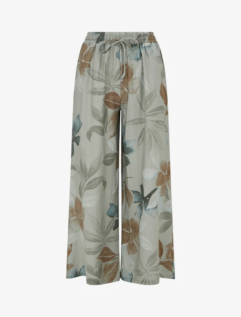 Elastische Hose mit Blattmuster - Kaki
