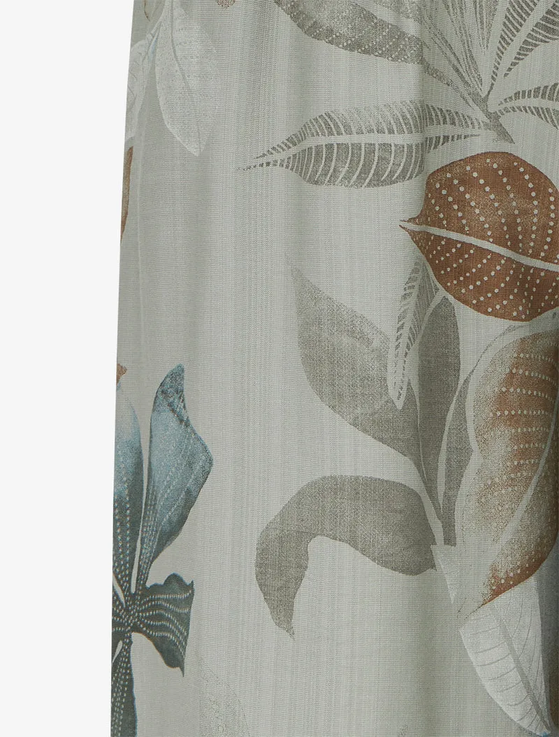 Elastische Hose mit Blattmuster - Kaki