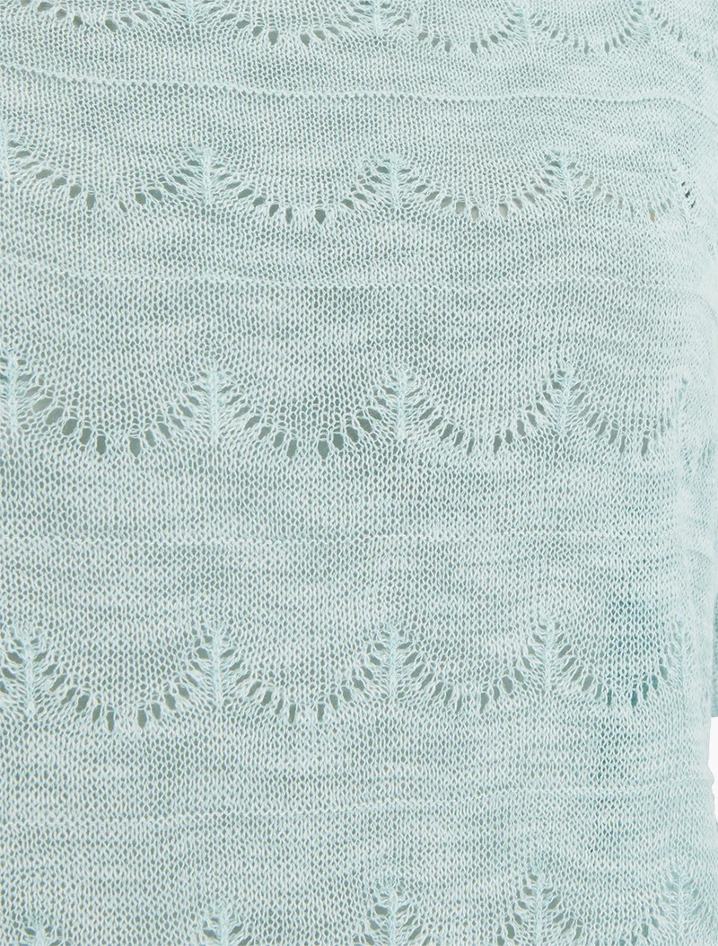 Gestricktes Top mit Lochmuster und kurzen Ärmeln - Türkis