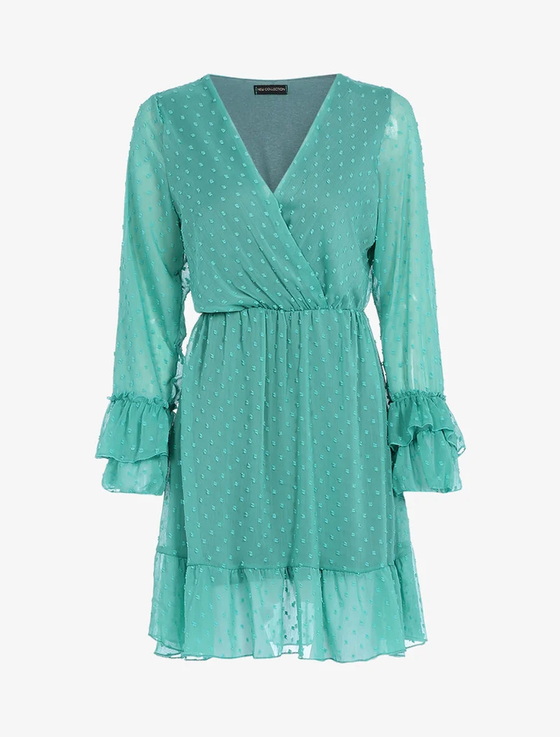 Gepunktetes fließendes Kleid - Türkisblau