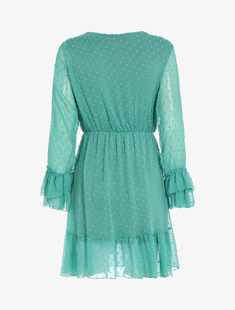 Gepunktetes fließendes Kleid - Türkisblau