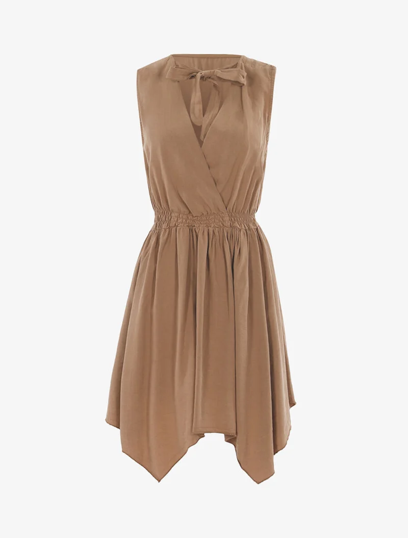 Wickelkleid mit Rückenausschnitt - Kamel