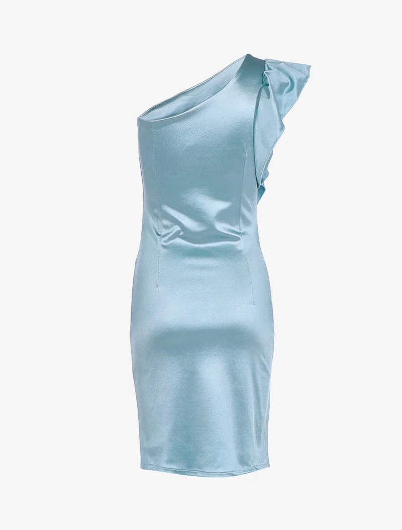 Schulterfreies Kleid mit Rüschen an der Seite - Wassergrün