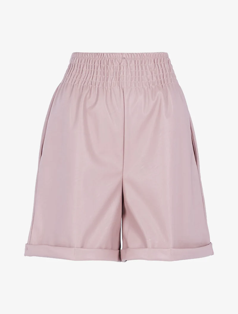 Kurze Oversize-Shorts in Lederoptik - Rose