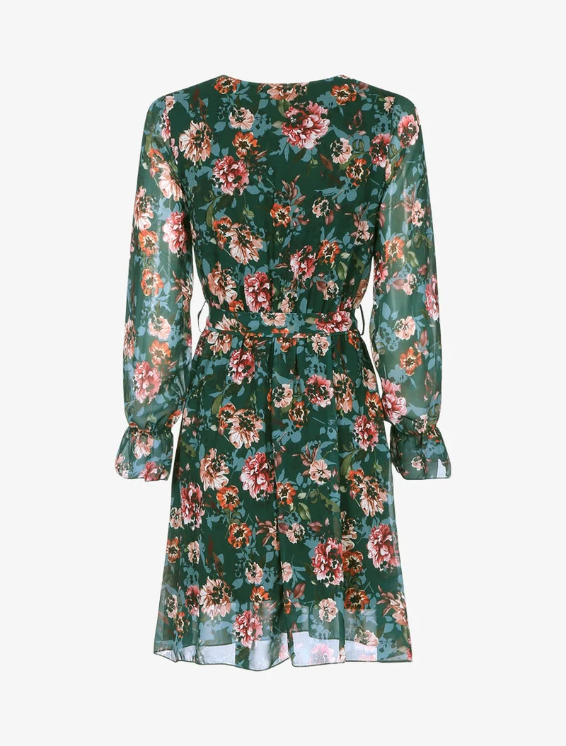 Wickelkleid mit Blumenmuster - Dunkelgrün