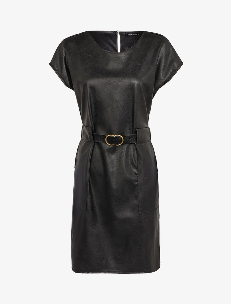 Gerade geschnittenes Kleid aus Kunstleder - Schwarz