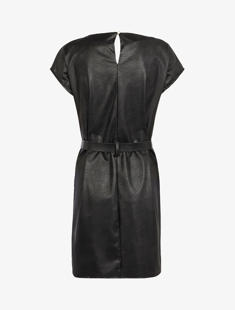 Gerade geschnittenes Kleid aus Kunstleder - Schwarz