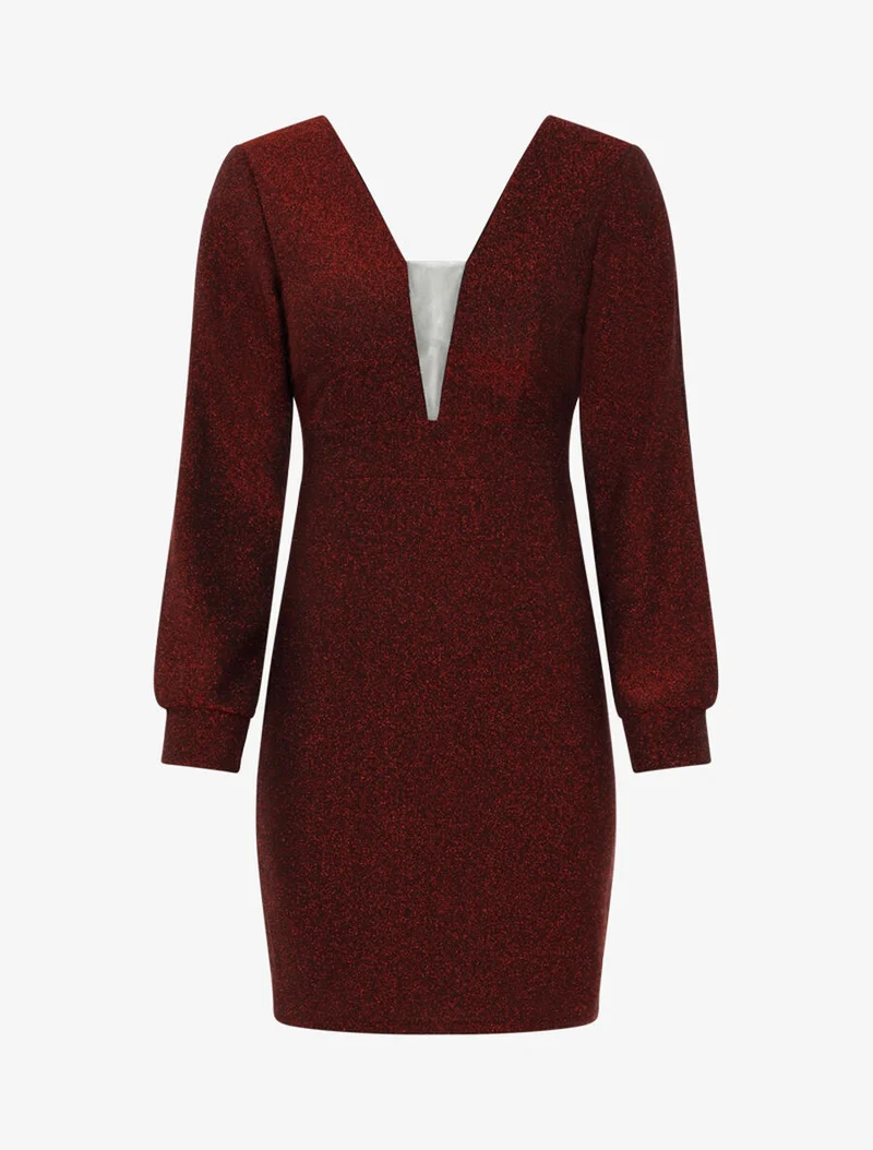 Glitzerndes Kleid mit geschlitzten Ärmeln - Rot