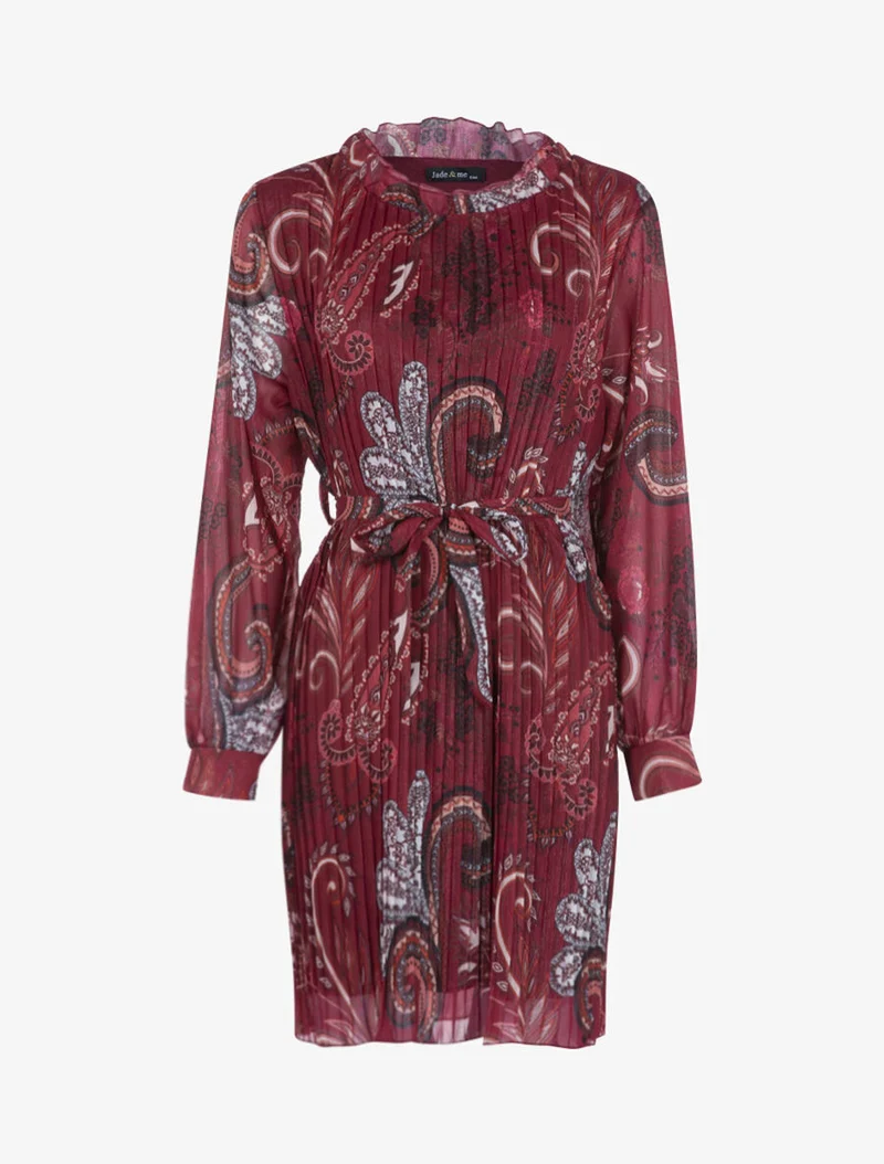 Kleid mit Paisleymuster in Waffelstruktur - Bordeaux