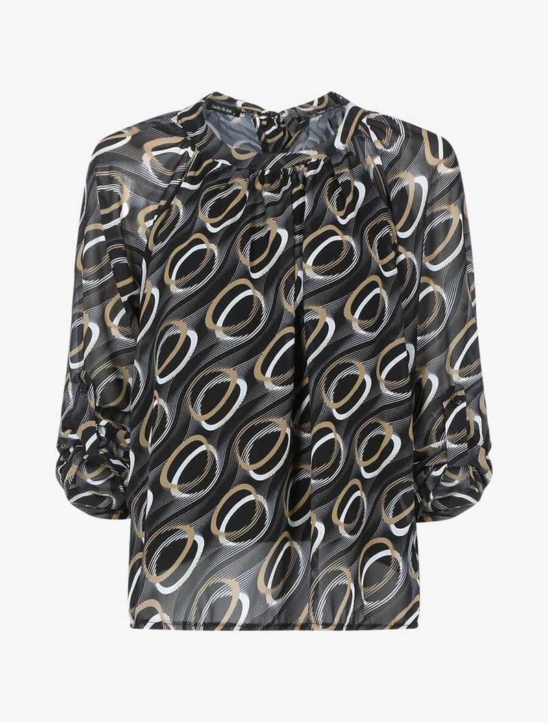 Grafisch bedruckte Bluse - Schwarz