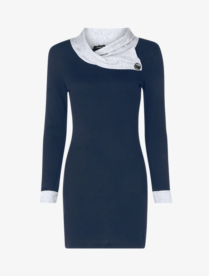 Kleid mit umgeschlagenem Knopfkragen - Mitternachtsblau/Graumeliert