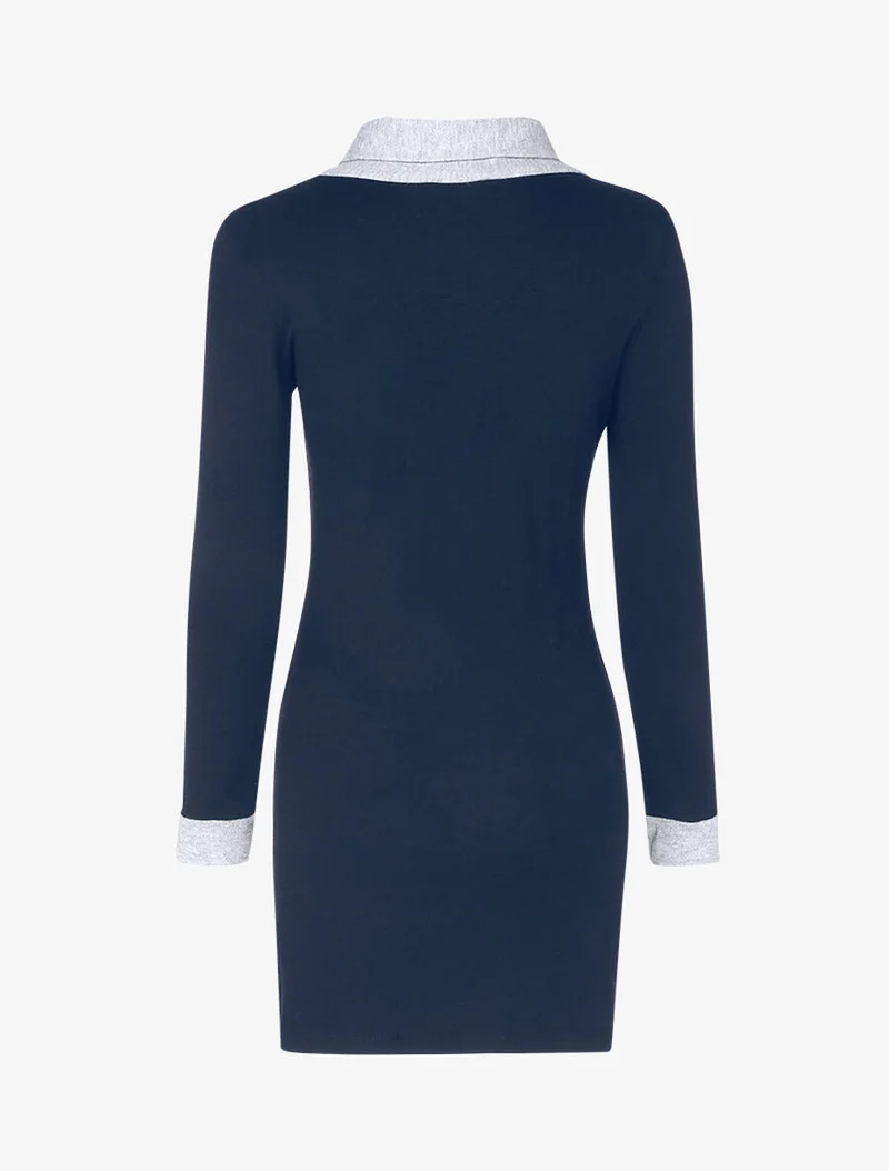 Kleid mit umgeschlagenem Knopfkragen - Mitternachtsblau/Graumeliert