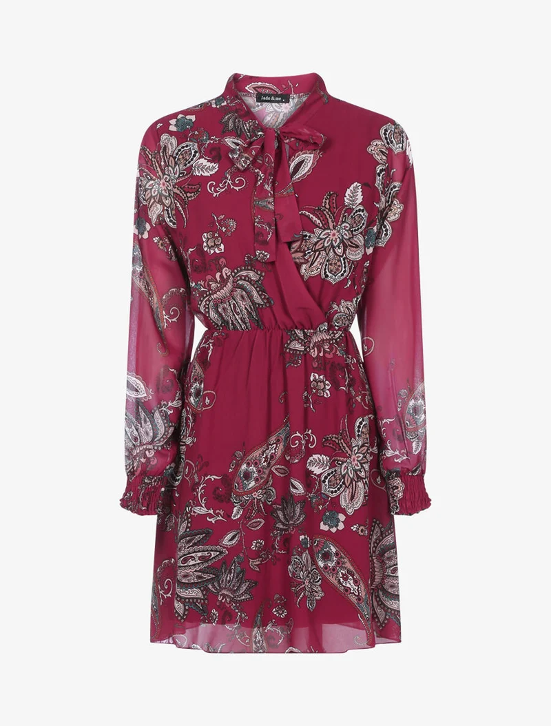 Kleid mit floralem Paisley-Print - Weinrot