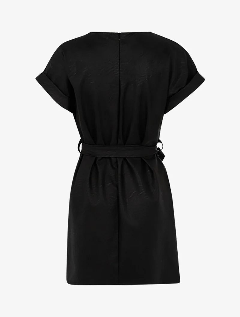 Kleid aus Kunstleder mit Gürtel im Bananenstil - Schwarz