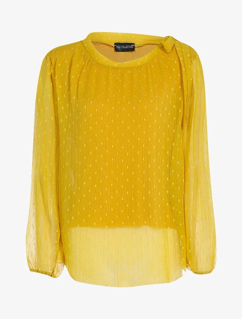 Bluse aus Voile mit einer Schulter zum Binden - Senf