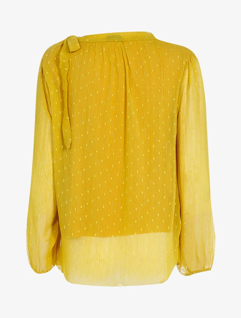 Bluse aus Voile mit einer Schulter zum Binden - Senf