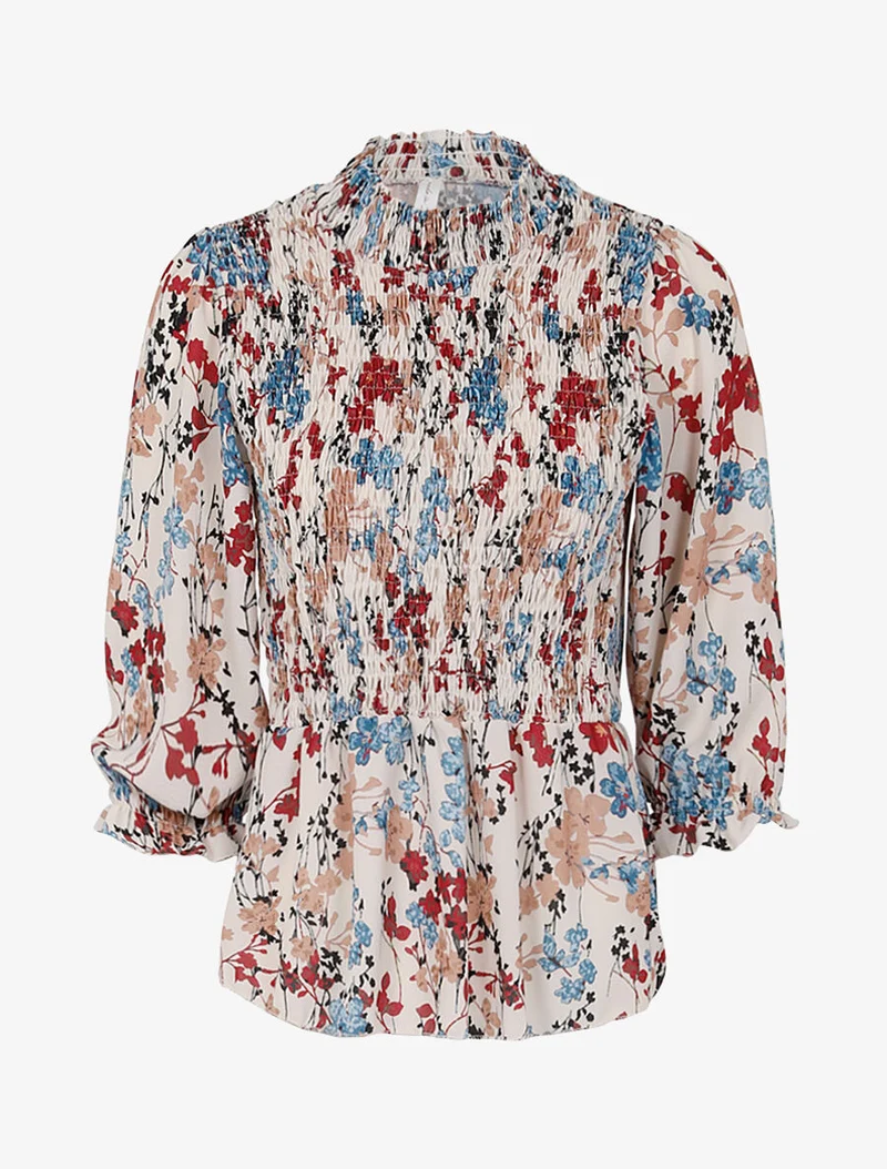 Elastisches Bustier-Top mit Print - Ecru