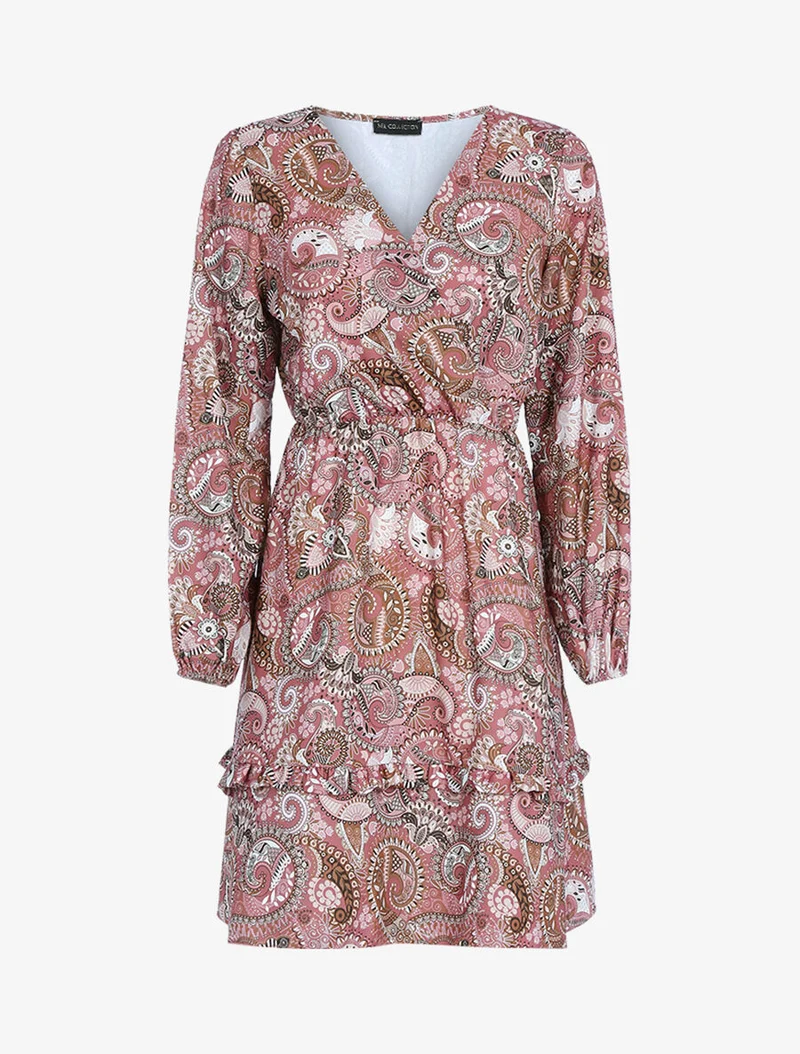 Volantkleid mit Paisleymuster - Dunkelrosa