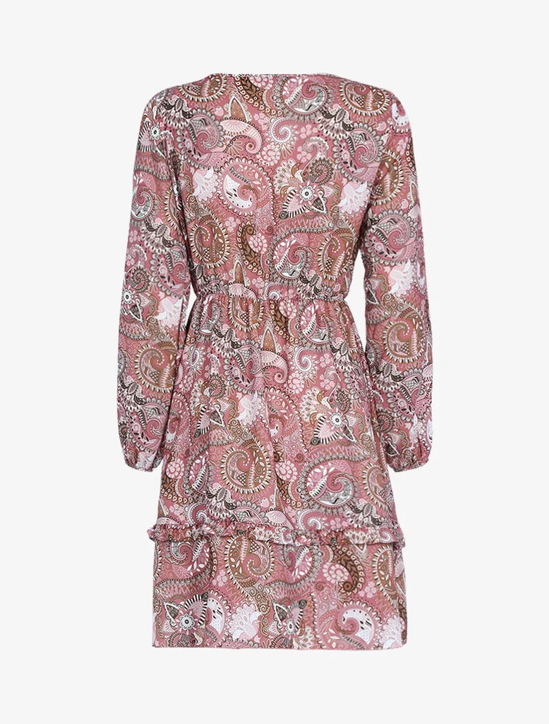 Volantkleid mit Paisleymuster - Dunkelrosa