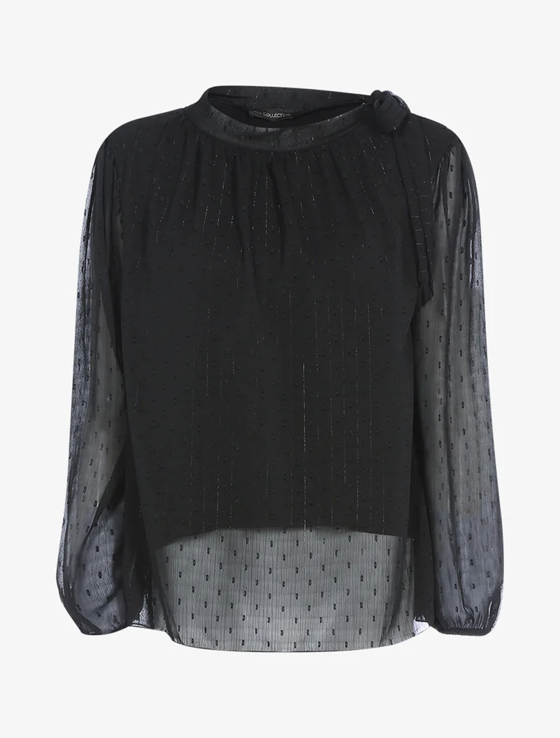 Bluse aus Voile mit einer Schulter zum Binden - Schwarz