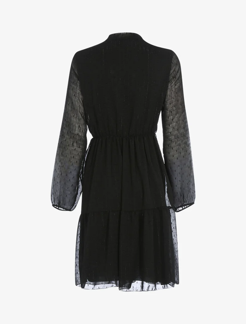 Kleid mit Lavallière-Kragen und gestickten Punkten - Schwarz