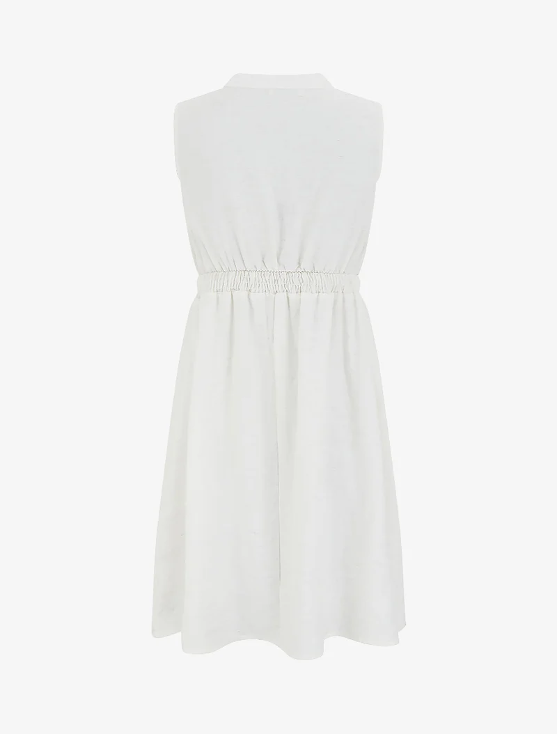 Elastisches, knielanges Kleid mit besticktem Brustteil - Ecru
