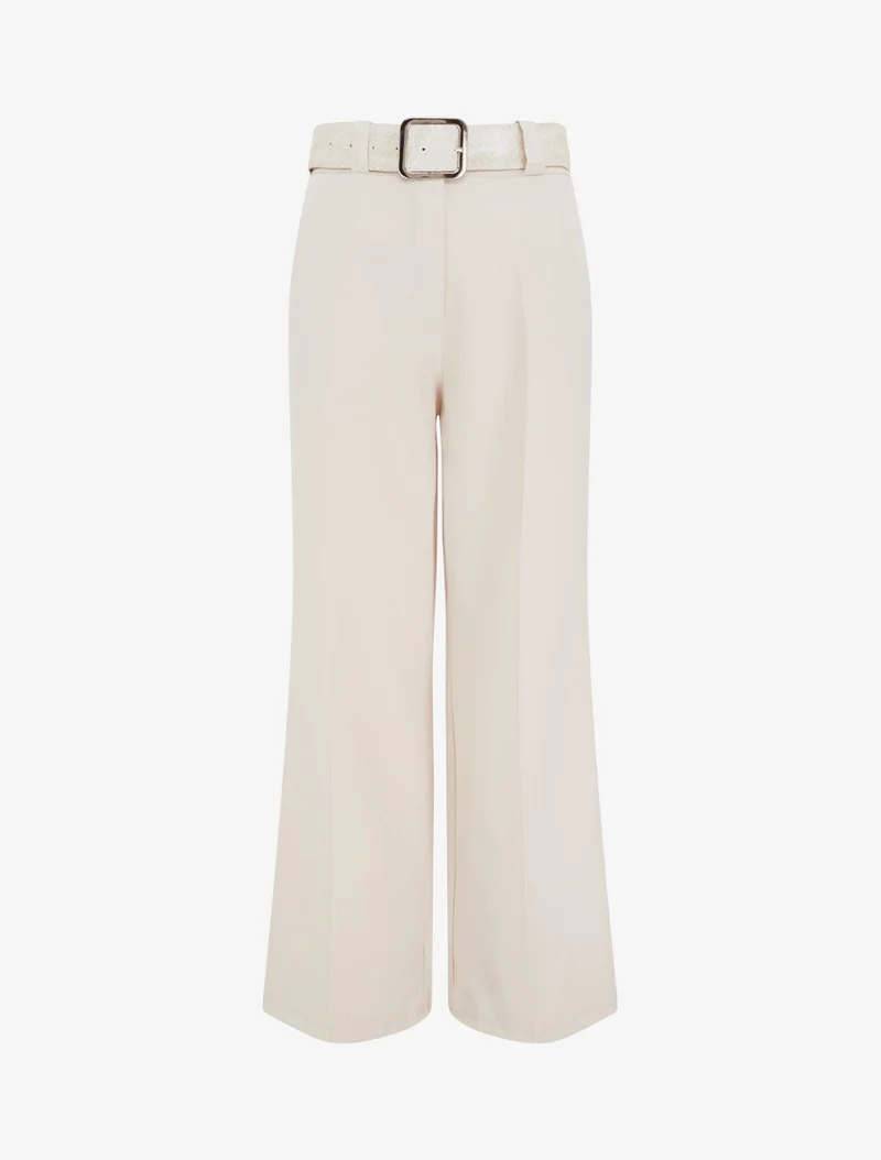 Einfarbige elastische Hose - Beige