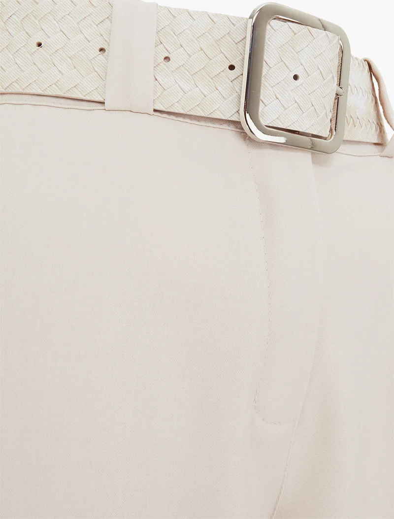 Einfarbige elastische Hose - Beige